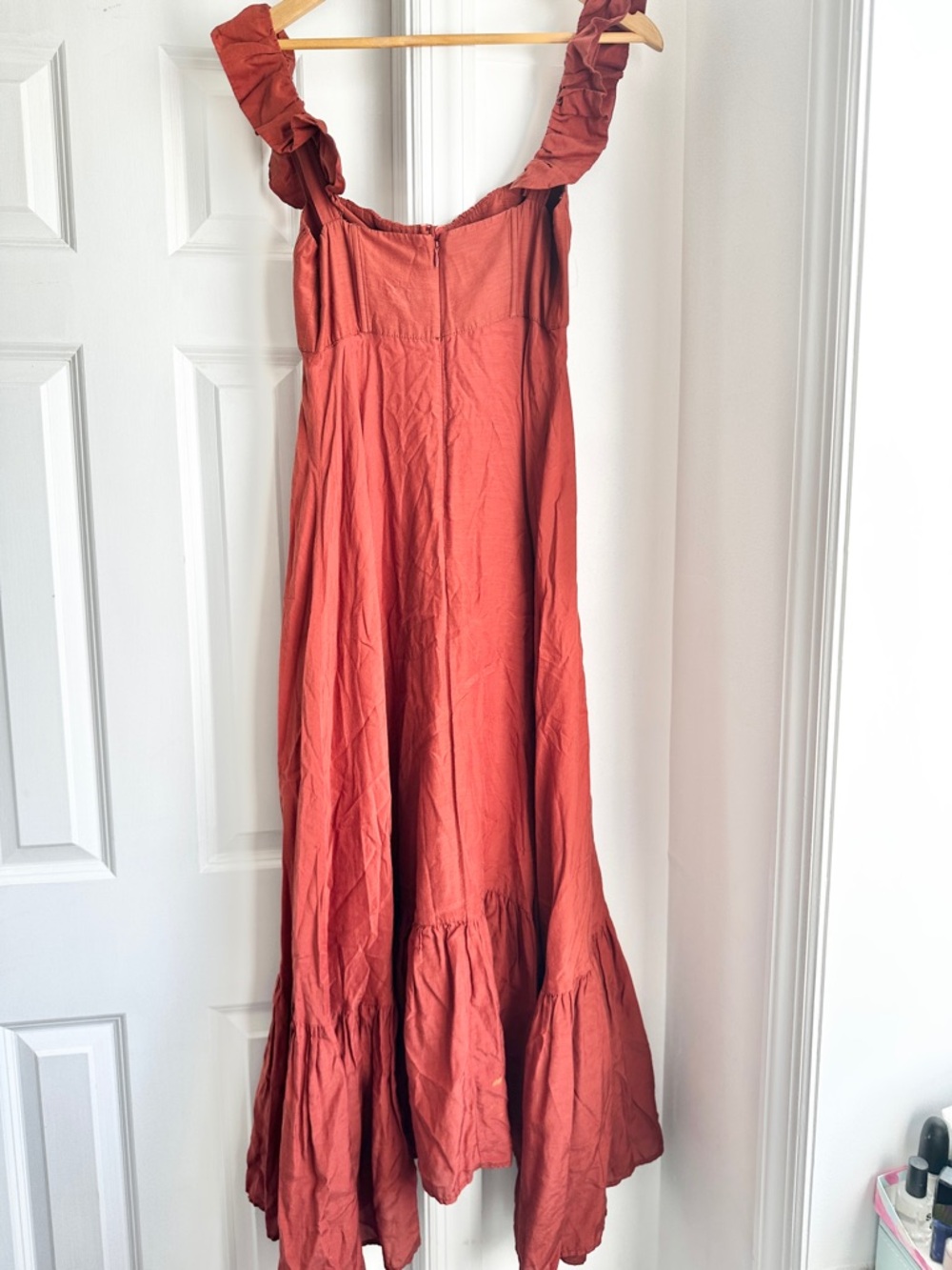 Farm Rio Ruffle-Sleeve Rust Midi Dress - Picture 7 of 14